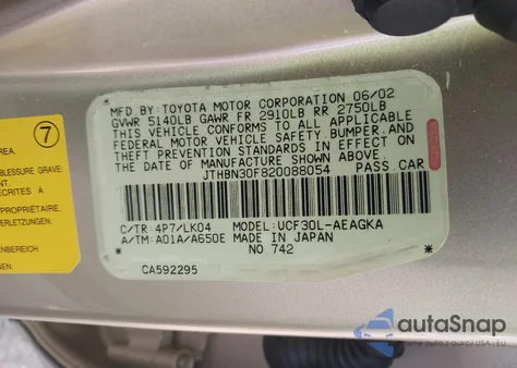 2002 Lexus Ls 430 from USA, damaged, VIN JTHBN30F820088054